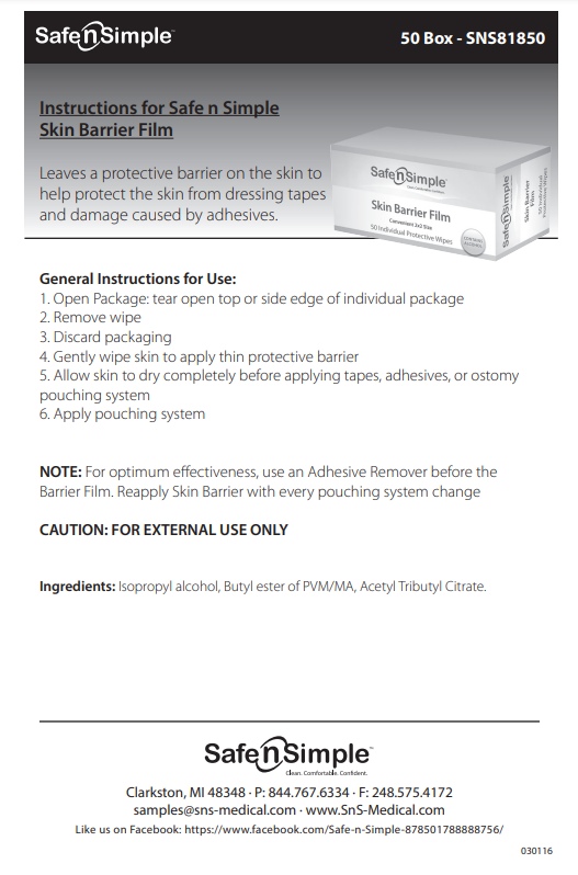 Safe N' Simple Skin Barrier Wipes with Alcohol
