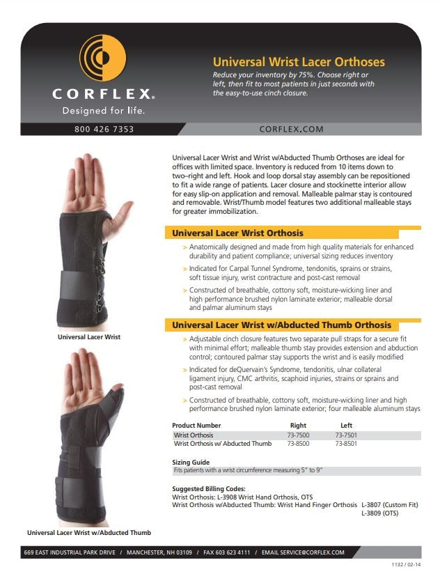 Corflex Universal Lacer Wrist Orthosis