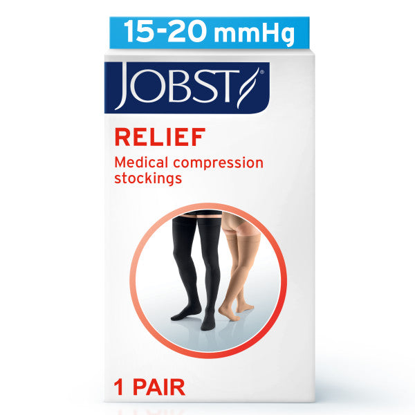 JOBST Relief Silicone Compression Thigh High, 15-20 mmHg Open Toe, Beige