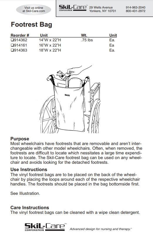 SkiL-Care Footrest Bag for Wheelchair