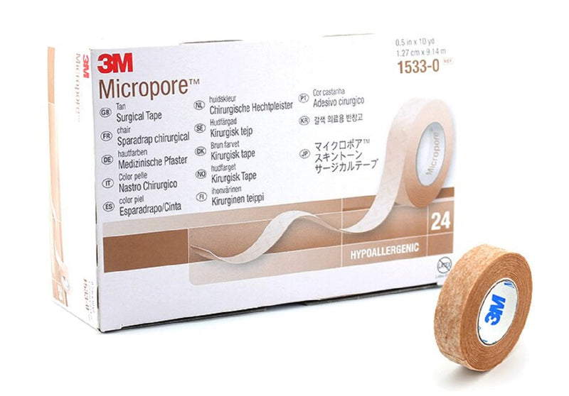 3M Micropore Paper Tape - 1/2 x 10 yds Tan - - Box of 24
